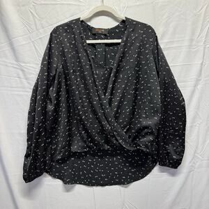 Renee C. Women's Black Star Print Surplice Layer Blouse - Size M Whimsygoth